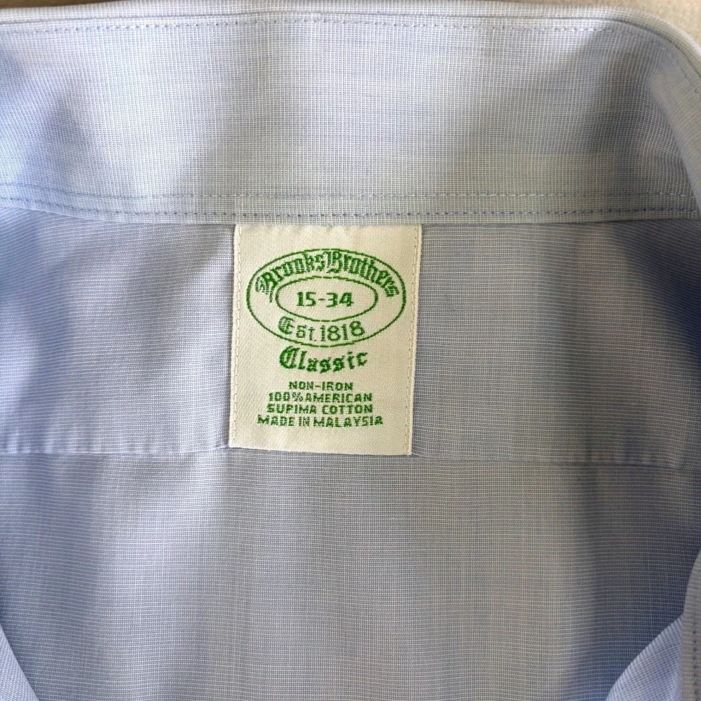 Brooks Brothers Mens 15-34 Classic Blue Non-Iron Supima Cotton French Cuff Shirt